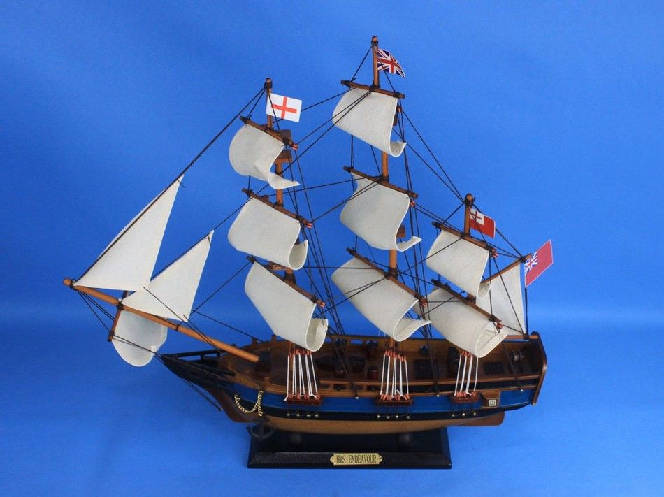 Wooden HMS Endeavour Tall Model Ship 20"