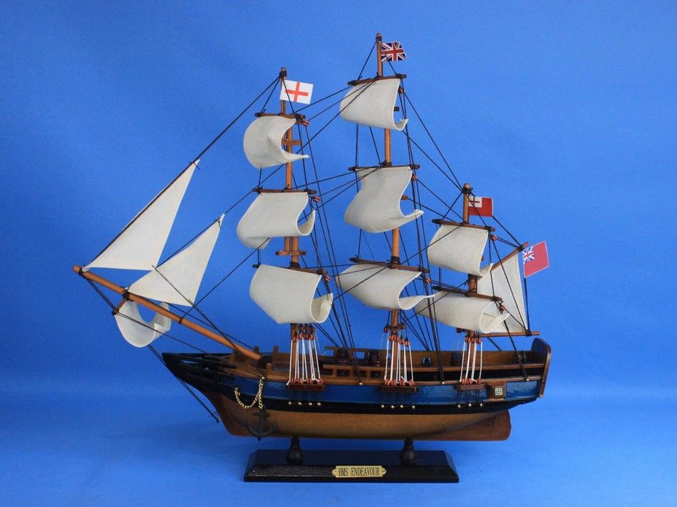 Wooden HMS Endeavour Tall Model Ship 20"